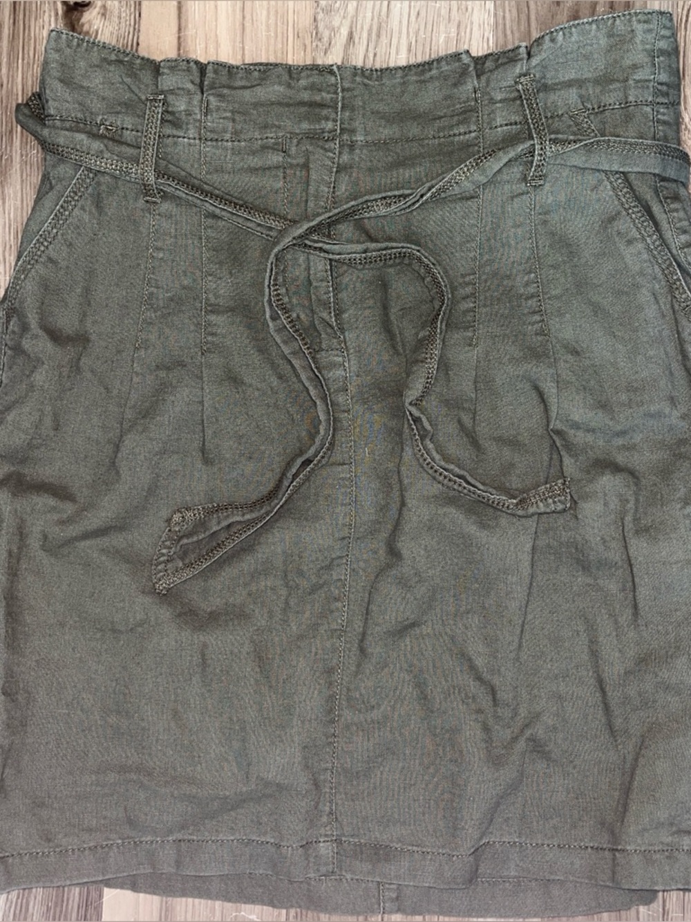 Ann Taylor Women’s Utility Skirt Green Paperbag Waist Belted Cotton Size 4